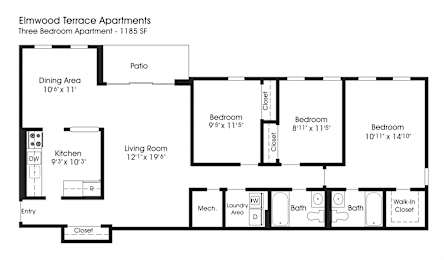 3BR 2BA_1185sf at The Apartments at Elmwood Terrace, Frederick, MD, 21702