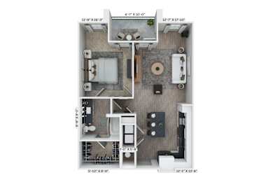 1B1B Floor Plan at District 757 Apartments, Norfolk, VA, 23502