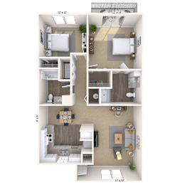 2Bed 1Bath_A at Lakeshore Landing Apartments, Mississippi