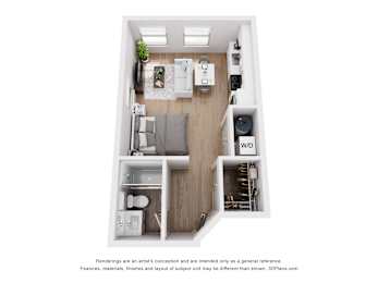 0 Bed One Bathroom Floorplan at Midtown Row Apartments, Alabama, 36106