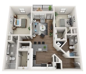 A1_2C Floorplan at Midtown Row Apartments, Montgomery, 36106