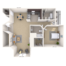 1 bed 1 bath B at Crosswinds Apartments, Pearl, 39208
