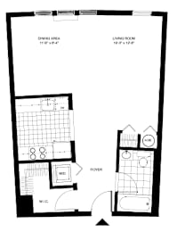 One bedroom floor plan with walk-in closet at Pier Village Apartments, New Jersey, 7740