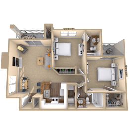 2BR 2BA (1061 SF) at Reflection Pointe, Flowood, MS, 39232