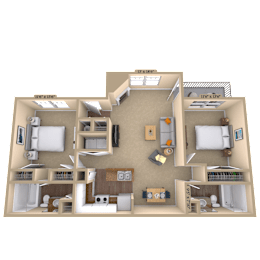 2BR 2BA (1017 SF) at Reflection Pointe, Flowood, MS