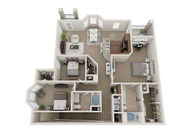 3 bed 2 bath A at Reflections of Island Park Apartments, Shreveport, Louisiana