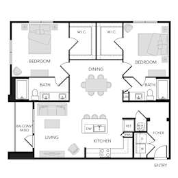 1BR 1BA (1227 SF)