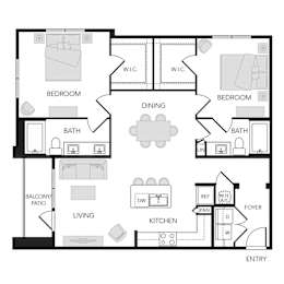 2BR 2BA (1209 SF)