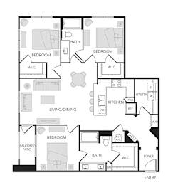 3BR 2BA (1388 SF)