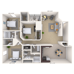 3 bed 2 bath A at Crosswinds Apartments, Mississippi
