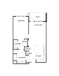 1BR 1BA (863 SF) Floor Plan at The Villas at Germantown, Memphis, TN, 38125