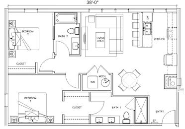 Kinsey Floor Plan at The 503 Apartments, Dayton, 45402