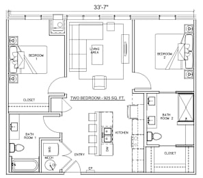 Pierce Floor Plan at The 503 Apartments, Dayton, OH, 45402