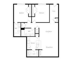 A black and white image of a floor plan for a house.