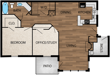 Our 1,047 square foot two bedroom floor plan