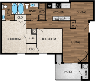 Our 1,059 square foot two bedroom floor plan