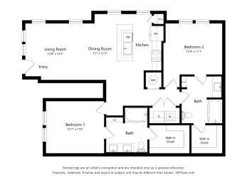 a floor plan of a house with bedrooms and a living room