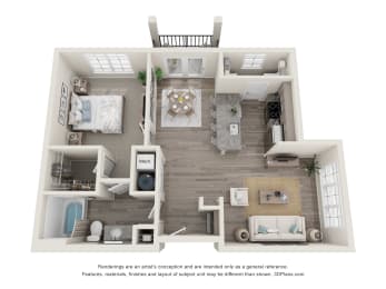 a 1 bedroom floorplan is shown with a wood floor