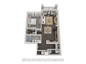 A2 Floorpan - 1 bed 1 bath - 805 sq ft