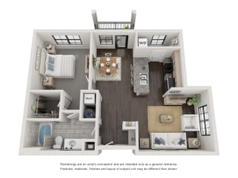 A3 Floorplan - 1 bed 1 bath 814 sq ft