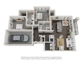 B4.1 Floorplan - 2 bed 2 bath 1233 sq ft