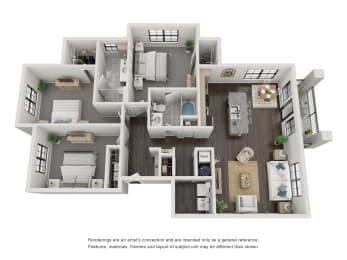 C1 Floorplan - 3 bed 2 bath 1411 sq ft