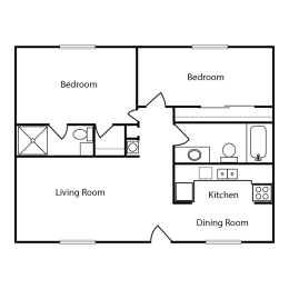 Belleair Floor Plan 2 bedroom 2 bathroom 800 sq ft