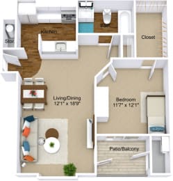 one bedroom 3D floor plan