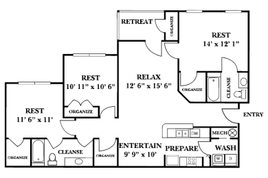  Floor Plan 3 Bed 2 Bath - Renovated