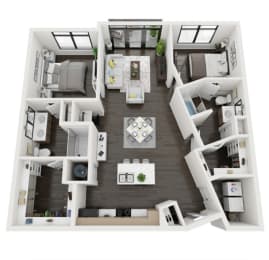 a 3d rendering of our 1 bedroom apartment at the crossings at white marsh apartments in white