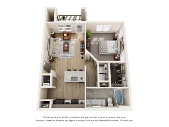 A1 - 1 Bed 1 Bath 726 sq ft