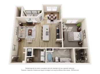 a 3d floor plan of a home with a bedroom and living room