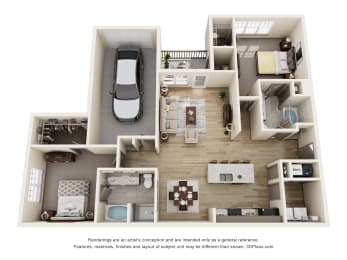 B3.1 w/ Garage - 2 Bed 2 Bath 1276 sq ft