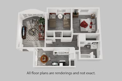 A 3D rendered image of a house layout.