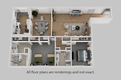 3d floor plan of a house with bedrooms and a living room