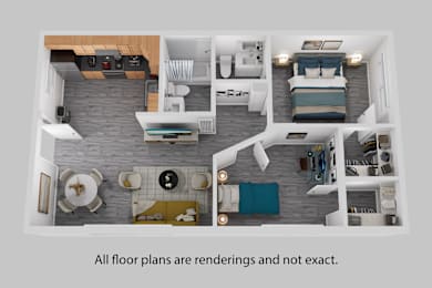 A floor plan of a house with a kitchen, living room, dining room, and bedrooms.