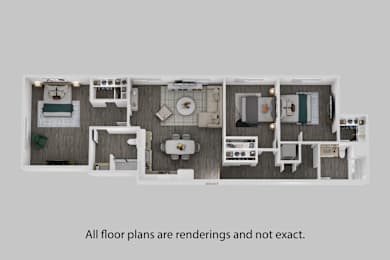 A floor plan of a house with a kitchen, living room, and two bedrooms.