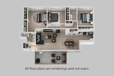 A 3D rendered image of a house layout.