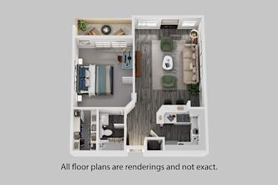 A floor plan of a small apartment with a kitchen, living room, and bathroom.