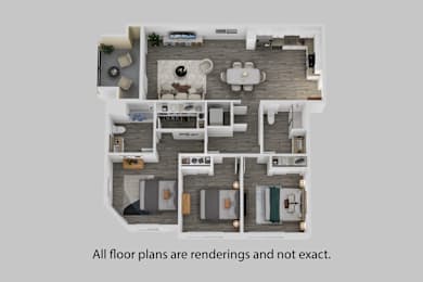 A 3D rendered image of a house layout.