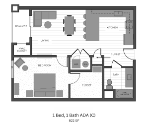  Floor Plan 1 Bed - 1 Bath