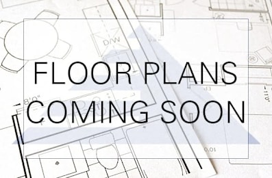 A sign that says "Floor Plans Coming Soon" is displayed over a background of architectural drawings.