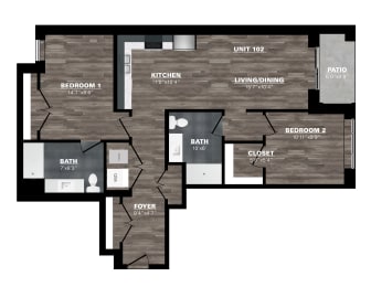  Floor Plan 2 Bedroom - 2 Bathroom