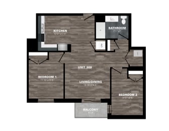  Floor Plan 2 Bedroom - 1 Bathroom
