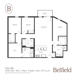 A black and white image of a floor plan for a property in Belfield.