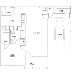 Floor Plan  A floor plan of a house with a garage and a carport.