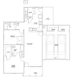 Floor Plan  A floor plan of a house with a garage and two bedrooms.