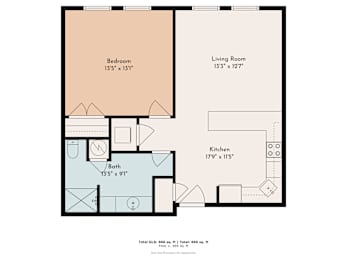 1 Bedroom 1 Bathroom Floor Plan at Roosevelt Commons Apartments, Philadelphia