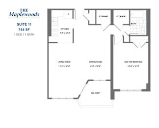 Floor Plan  The Maplewoods - 1 BED – 1 BATH - 744 SF - Apartment