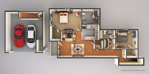 A floor plan of a house with a garage and a living room.